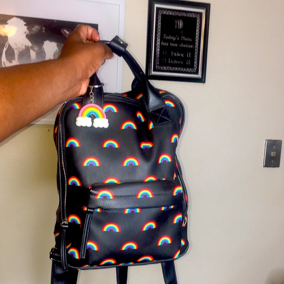 Rainbow LGBTQ PRIDE BACKPACK handbag with keychain purse tote bag unisex black - Picture 1 of 14